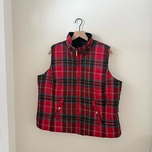 Chaps Plaid Puffer Vest Women’s 2X Red Green Zip Quilted